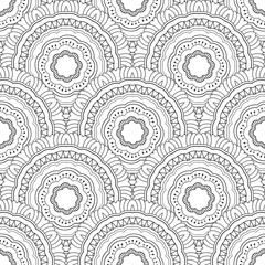 Vector Seamless Monochrome Pattern. Printable Coloring. Hand Drawn Decorative Scales
