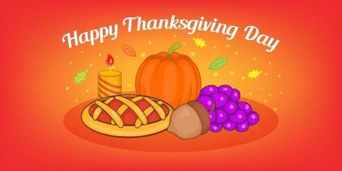 Thanksgiving pie horizontal banner, cartoon style
