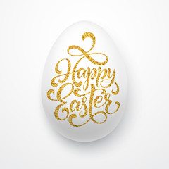 Fototapeta premium Easter egg with holiday greeting Golden lettering. Vector illustration.