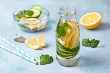 drink with cucumber, lemon