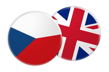 News Concept: Czech Republic Flag Button On UK Flag Button, 3d illustration on white background