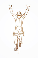 The winner Bicycle riding front view outline graphic vector.