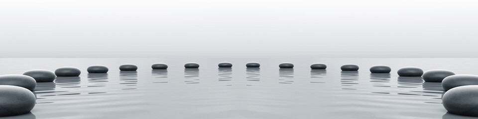 Zen stones panorama in the sea - obrazy, fototapety, plakaty
