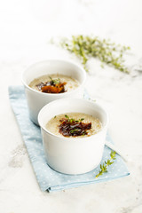 Chilled melon soup with fried ham