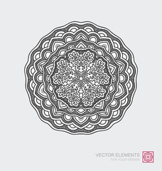 Floral abstract ornament of round shape. Mandala, graphic elements are drawn by hand. Modernistic Minimalist Art.