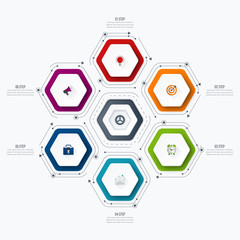 Infographics template 6 options with hexagon