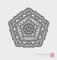 Floral abstract ornament of round shape. Mandala, graphic elements are drawn by hand. Modernistic Minimalist Art.