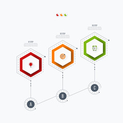 Infographics template 3 options with hexagon