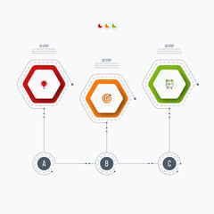 Infographics template 3 options with hexagon