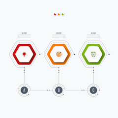 Infographics template 3 options with hexagon