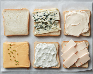Assorted cheeses on toasts