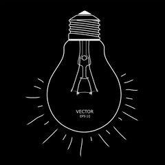 Vector light bulb with concept of idea  on black background. Vector illustration