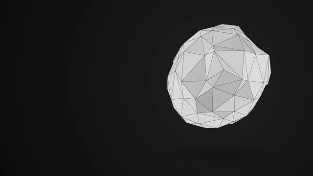Seamless Looping Animation of Abstract White Fractal Geometric, Polygonal or Lowpoly Style Sphere
