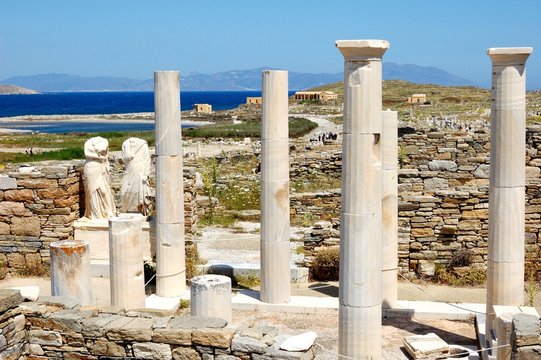 Ruins and  remains of marble statues/Island Of Delos, Greece. Architecture Of Ancient Greece, It is one of argest museums of Antiquity under the open sky. From travels in the Mediterranean