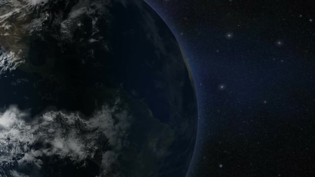 Passing by beautiful rotating planet Earth and slowly moving away with stars in space. Full HD footage . Elements of this 3d animation furnished by NASA.
