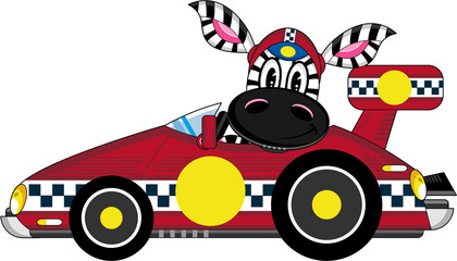 Cartoon Zebra Racing Car Driver