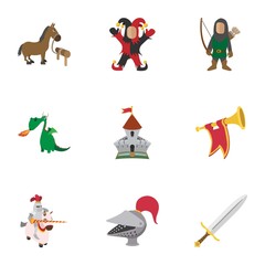 Knight icons set, cartoon style