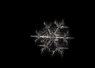 Snowflake large close up isolated at the black