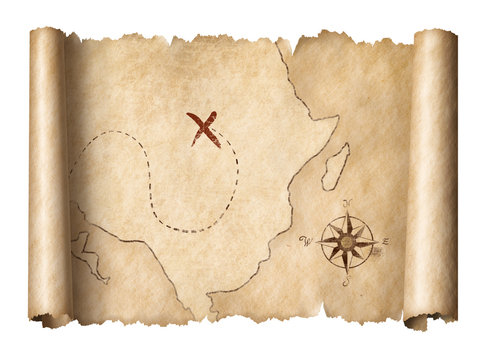 Fototapeta old pirates treasure scroll map isolated 3d illustration