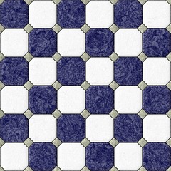 marble square floor tiles with gray rhombs and black gap seamless pattern texture background - navy blue and white color