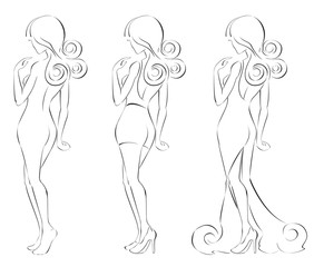 Silhouette of a beautiful woman in fine lines. Vector illustration