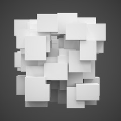 3D Rendering abstract boxes on dark grey background