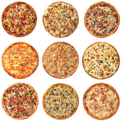 Set of different pizzas isolated on white