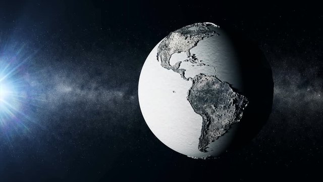 Seamless Looping Animation of Frozen Earth Planet in Space with Sun Shine. Elements of this animation furnished by NASA