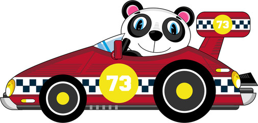 Cartoon Panda Racing Car Driver