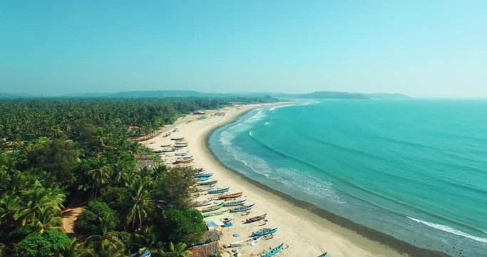 Aerial view of beach in Mandrem Goa, India.