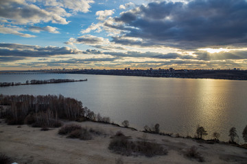 Sunset on the Voronezh water reservoir, view from the roof
