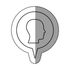 sticker monochrome of circular speech with silhouette male head vector illustration