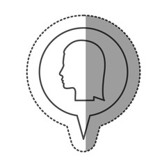 sticker monochrome of circular speech with silhouette female head vector illustration
