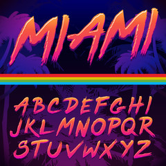 80s Retro Futurism style Font. Vector Brush Stroke Alphabet