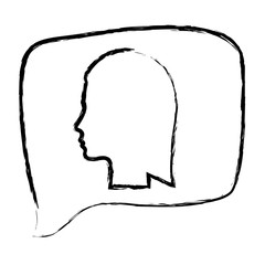 sketch monochrome of rectangular speech with silhouette female head vector illustration