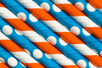 Abstract background, interesting paper tubes blue and orange pattern macro