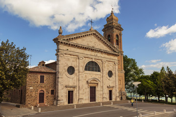 Fototapeta na wymiar Facade of the Church of the Madonna del Soccorso in Montalcino, Tuscany, Italy.