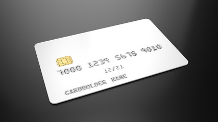 Blank white credit card template on black background. 3d render
