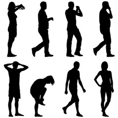 Black silhouette group of people standing in various poses