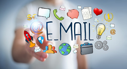 Businessman using manuscript contact text