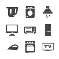 Modern icons set silhouettes of household appliances