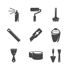 Modern icons set silhouettes of tools for repair and decoration