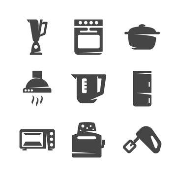 Modern icons set silhouettes of kitchen appliances