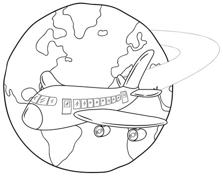 Ein Flugzeug fliegt um die Welt Vektor-Illustration