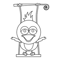 monochrome silhouette of caricature bird with open wings on swing vector illustration
