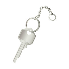 3D realistic metal key with chain icon design vector illustration