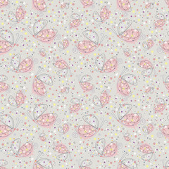 Vector seamless pattern with insect Hand drawn outline decorative endless background with cute drawn butterfly Graphic illustration. Line drawing. Print for wrapping, background, decor