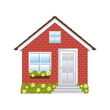 comfortable facade small house with brick wall vector illustration