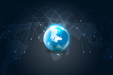 World map connected, social network, globalization business, social media, networking concept.