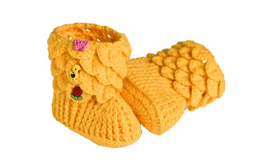 knitted, yellow booties for children